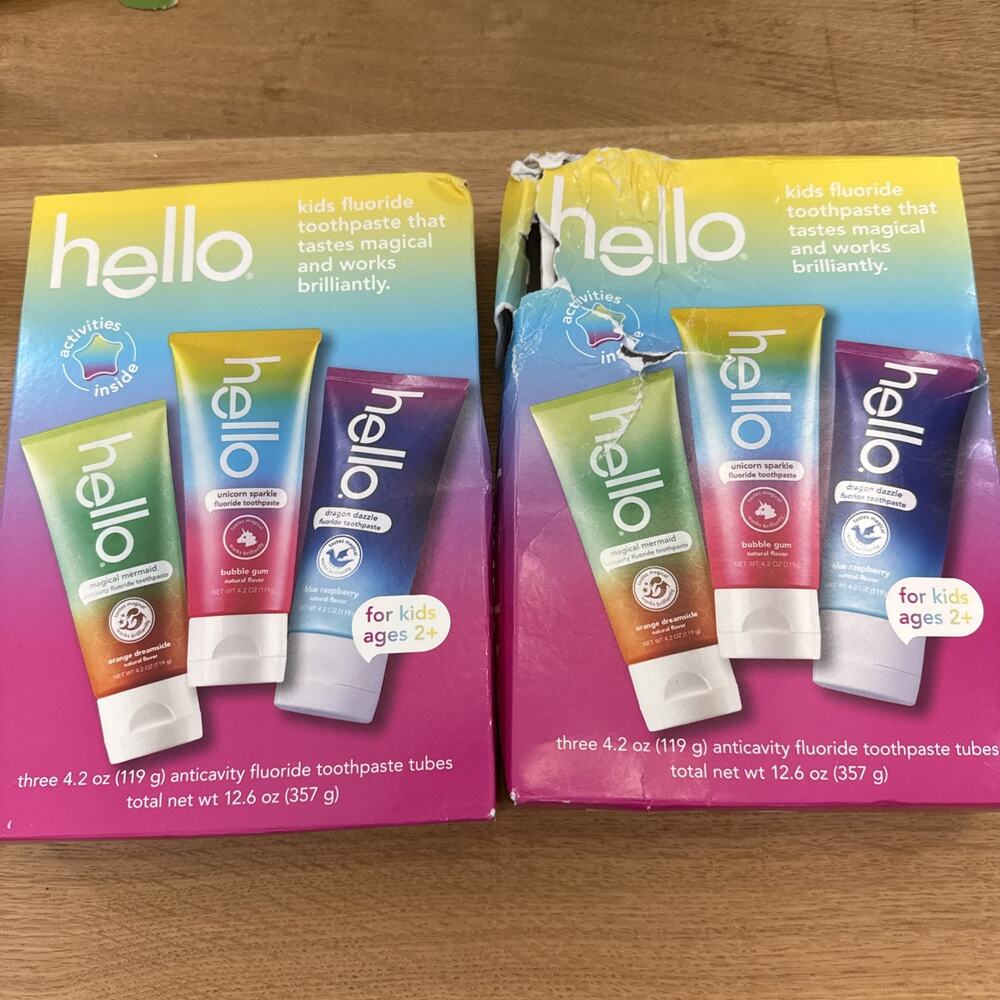 2 X Hello Kids Toothpaste Fluoride Variety Unicorn Sparkle 3 pk. 4.2 oz NEW READ